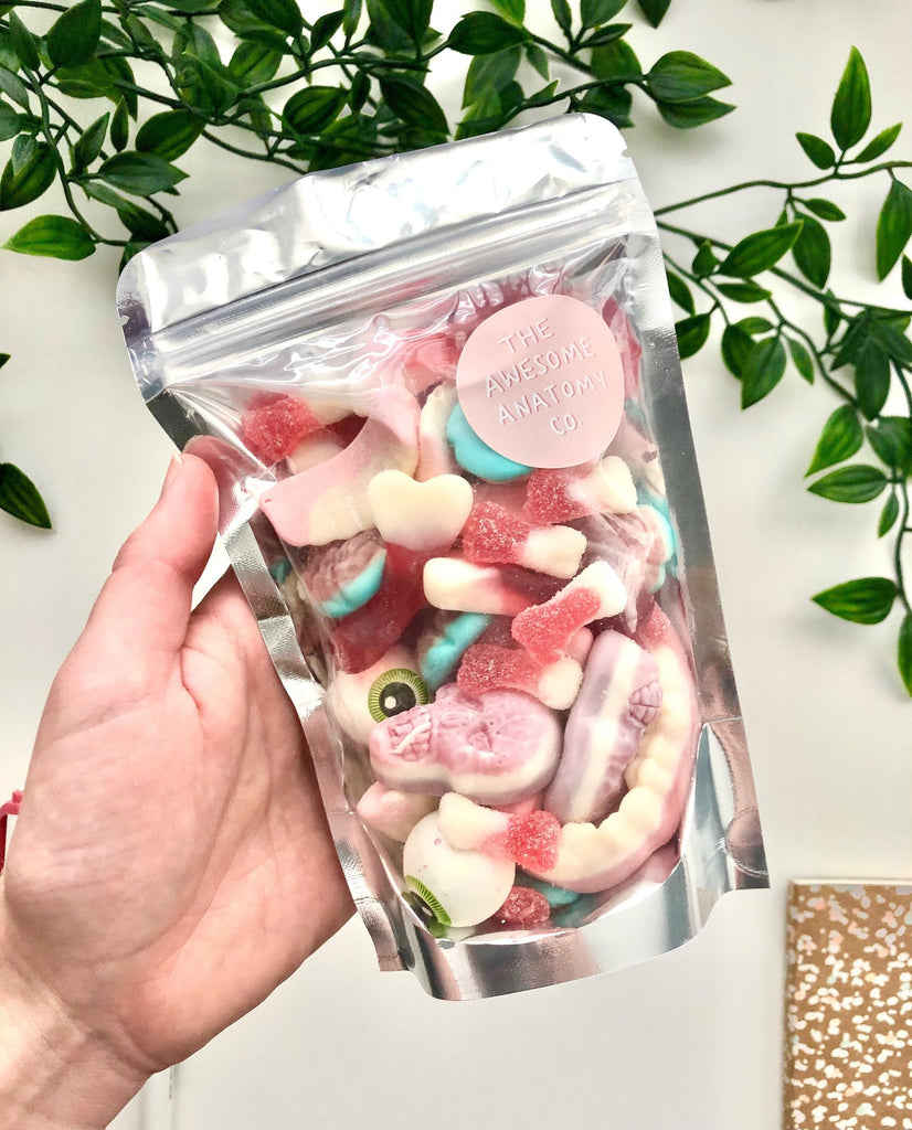 Mixed Anatomy Themed Pick And Mix Sweets Pouch 100g, 250g or 500g // Brain, Bones, Eyeballs, Doctor, Medical, Physio, Paramedic, Nurse